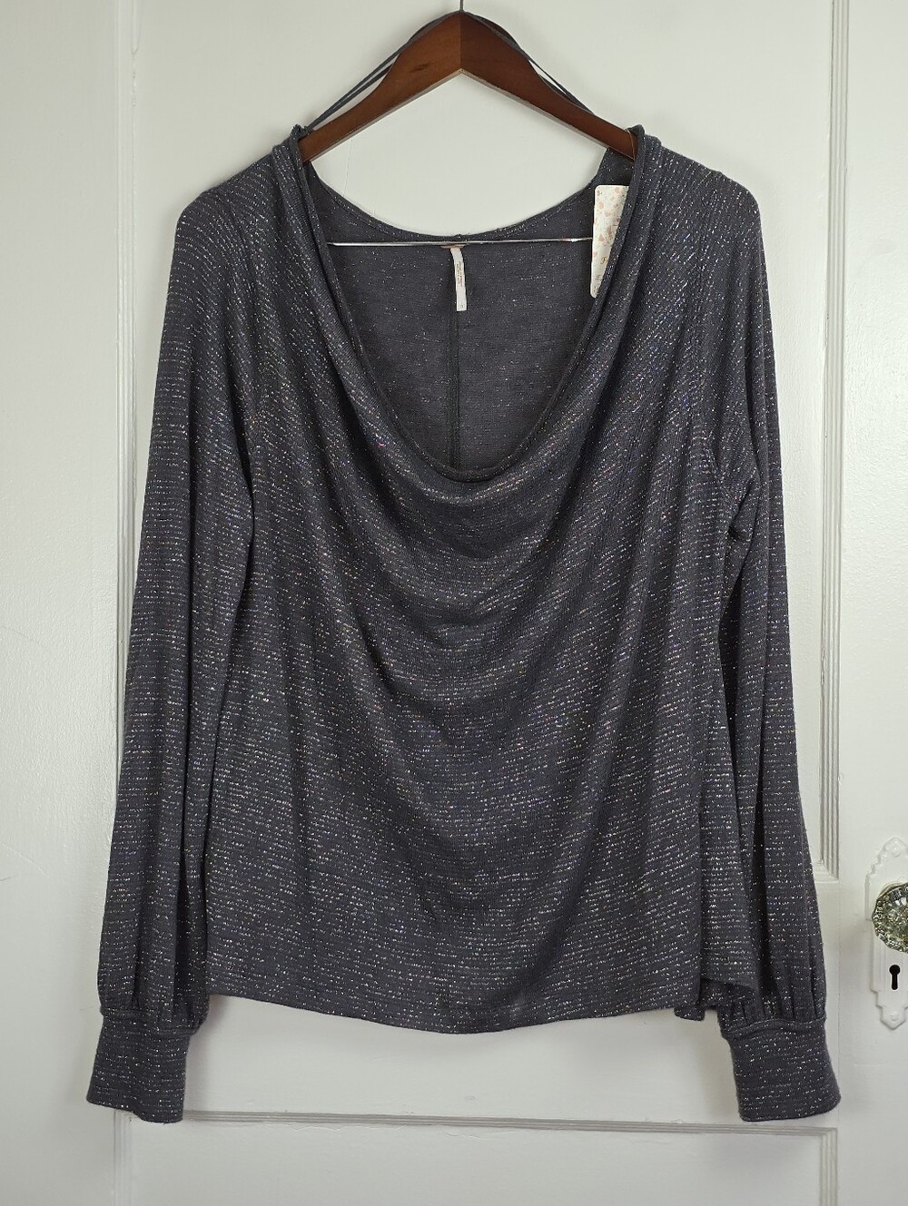 Free People Grey and Silver Cozy Lightweight Knit Long Sleeve Top NEW L